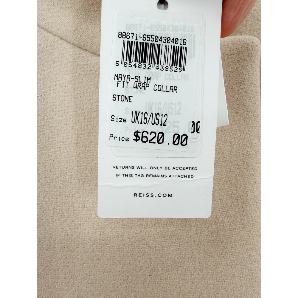 REISS Coat Size 12 NEW Maya Wool Blend Slim Wrap Collar Jacket Cream Tan $620 - Picture 4 of 13